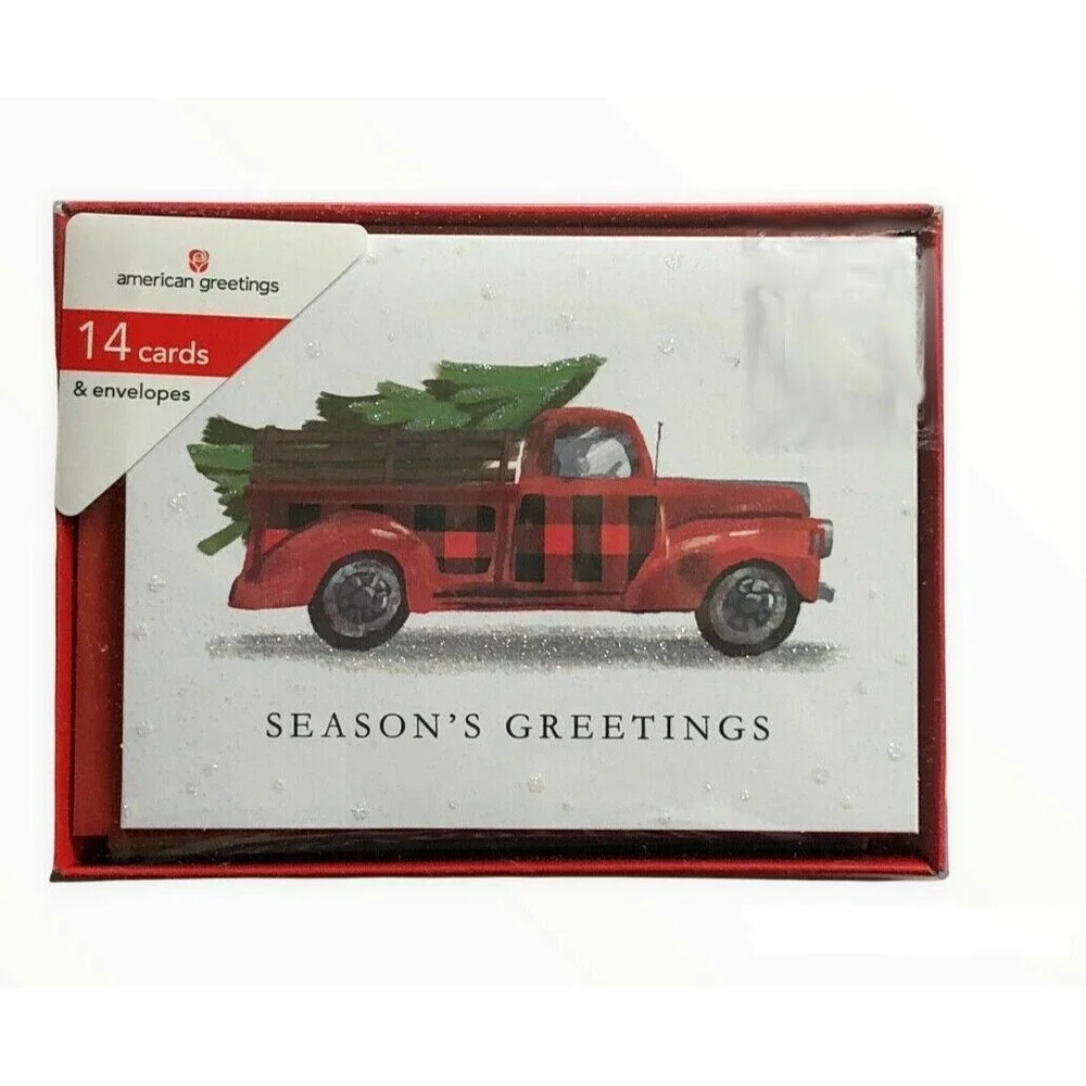 Christmas Tree American Greetings Red Farm Truck Cards Boxed 14 Cards Envelopes